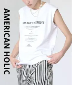 アメリカンホリック 前後ロゴノースリーブカットプルオーバー