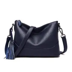 本革 藍色 2wayショルダーバッグ タッセル付き ハンドバッグ 斜めがけ I2