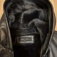 MAIN VEIN フード付きブラックレザージャケット