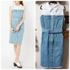 CECIL McBEE　シャツ　ドッキング　デニム　ノースリーブ　ワンピース