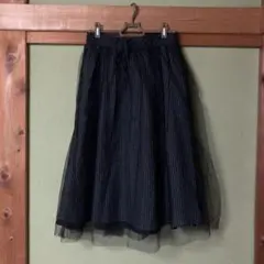KBF リバーシブルチュールフレアスカート 黒×シルバーストライプのサムネイル