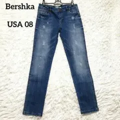Bershka スキニーデニム ダメージ加工 ロウウエスト 綿混 USA 08