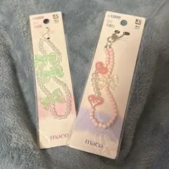 韓国ダイソー スマホストラップ ストラップピンクリボン ビーズ パール ハート