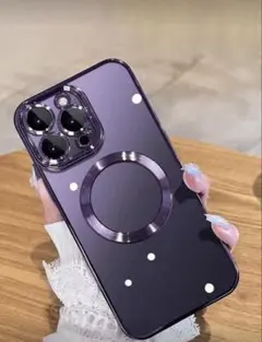 iPhone用パープル透明ケース マグネットリング付き