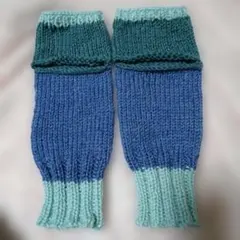 ⑥青と緑のニットレッグウォーマー　アンクルウォーマー１１☓３０