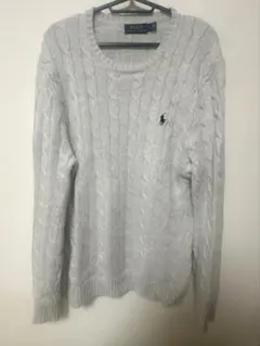 ポロラルフローレン ケーブルニットセーター ライトグレー　M