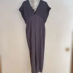 オールインワン パンツ vネック パープル シャーリング