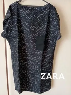 ZARA 　新品未使用　黒白ドット 半袖ワンピース L