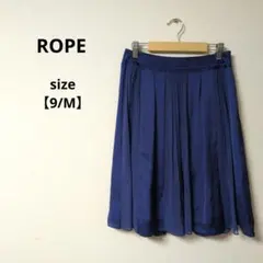 ★美品★ROPE ネイビー フレアスカート ひざ丈 サテン風【9/M】