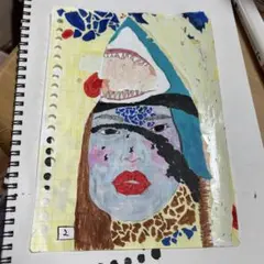 ユニークなサメと女性のアートイラスト