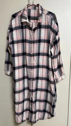 ベルメゾン シャツワンピース チェック　ピンク　L L