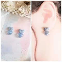 うるツヤ♡ツインハート ミニ ピアス イヤリング アイスブルー