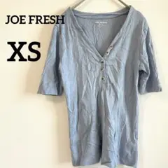 JOE FRESH 【XS】ライトブルー Vネック　五分袖　Tシャツ ボタン