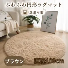 ラグマット 丸型 100cm 茶色 洗える カーペット 滑り止め 円形のサムネイル