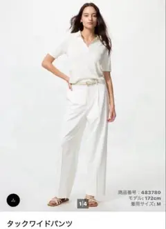 着用回数数回：美品：UNIQLO タックワイドパンツ S ホワイト