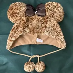 東京ディズニーリゾー　ヒョウ柄　　ファンキャップ　ミニー　ブラウン　ビジュー付き