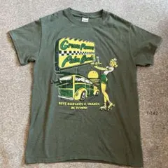 USA古着　 オリーブグリーン TシャツS レトロデザイン