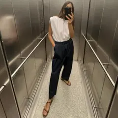 新品 タグ付きZARAコントラストポプリンジャンプスーツ