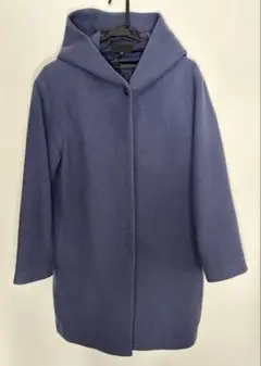 ユニクロ　ブルー　ロングコート　フード付き M