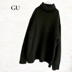 GU/タートルネックニット/セーター/Ｌ/ウール混/リブ編み/秋冬/厚手/黒