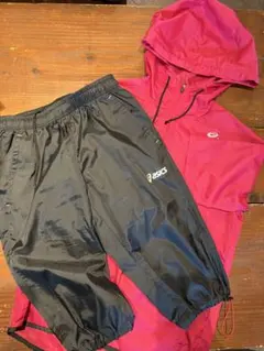 asics ジャケット パンツセット S ピンク/黒