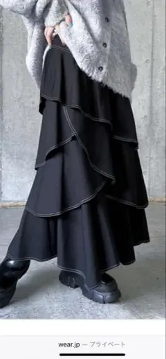 PAGEBOYページボーイ ステッチティアードフレアスカート 黒 フリー