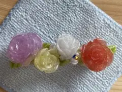 ハンドメイド ヘアクリップ バレッタ薔薇モチーフ