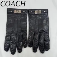 H517 COACH カシミヤ100% ロゴ金具 レザー 手袋 レディース
