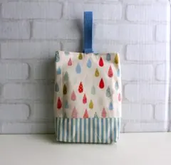 上履き袋　 しずく柄　水色ストライプ　ハンドメイド