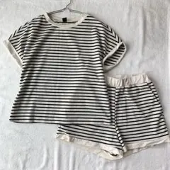 【シーイン】セットアップ カットソー ショートパンツ ボーダー柄 ウエストゴムS