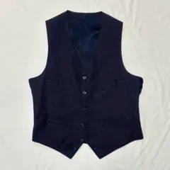 ネイビー ストライプ スーツベスト 4つボタン