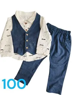 (美品) フォーマルセットアップ子供服 ベスト付き 100