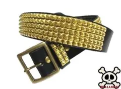 栃木レザー 5連真鍮ピラミッドスタッズベルト 黒 ４０ｍｍ幅　一枚革