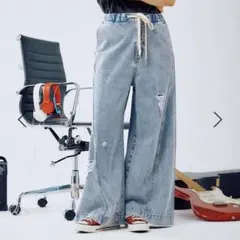 イージーバギーデニム インディゴダメージ