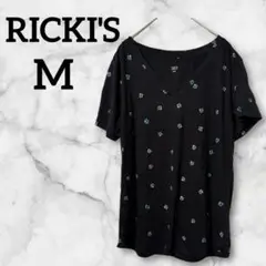 美品✨️ RICKI'S Vネック Tシャツ 【M】 黒 足跡柄 肉球