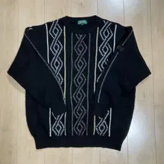 90s KENZO GOLF 3Dニット 黒 サイズ5 刺繍ロゴ ビッグサイズ