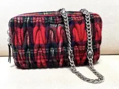 美品【miumiu】ミュウミュウ マテラッセ ウール チェック柄ショルダーバッグ