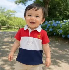 【美品】POLO Ralph Lauren／マルチボーダーポロシャツ80cm夏用