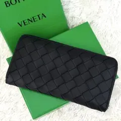 美品✨RFID内蔵 ボッテガ ラウンドファスナー イントレチャート 財布 黒