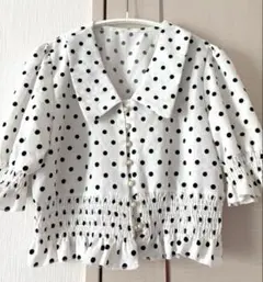 GRL グレイル　ドット柄シャーリング ブラウス　M