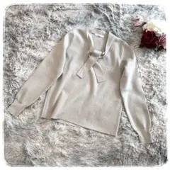 【インデックス】ラメ入り ニット S 長袖 リボンタイ風 ／上品 ゴールド 美品