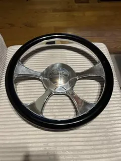 ハーフラップレザー ビレットステアリング350mm☆モモピッチ☆ホーンボタン付き ハーフラップレザー ビレットステアリング350mm☆モモピッチ