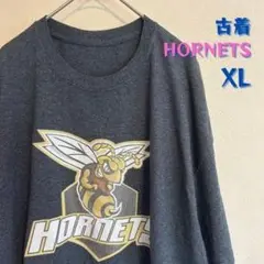 チームロゴ HORNETS XL 古着 Tシャツ キャラ チャコールグレー
