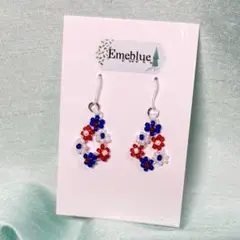 【再販】ミャクミャクカラー フラワーモチーフピアス 赤 青 白 Emeblue