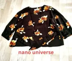nano universe 花柄 カシュクール 五分袖 ブラウス黒　36のサムネイル