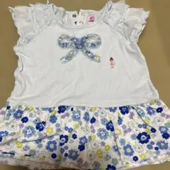 ミキハウス　小花柄フリル付き半袖Tシャツ　チュニック　90cm