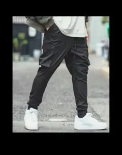 NULL ナチュラルストレッチ サルエル カーゴ ジョガーパンツ黒М