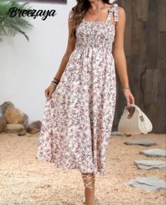 花柄　Ａライン　ワンピース　キャミワンピース　ピンク