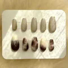 【現品】ネイルチップ 秋 ブラウン マグネット ニュアンス カフェオレ