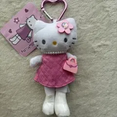 新品 ハローキティ ぬいぐるみキーホルダー 水玉 パール 足長 美品 ③
